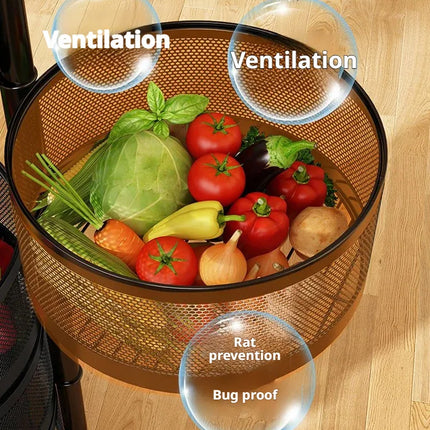 Household Floor Standing MultiLayer Storage Rack Removable Rotating Storage Cabinet Kitchen Vegetable Fruit Basket with Wheel