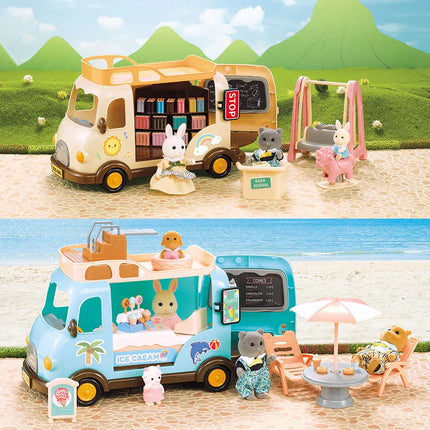 School Bus Book Shelf 1/12 Dollhouse Forest Family Ice Cream Sales Vehicle