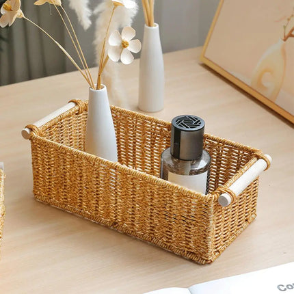 Rattan Storage Basket Wicker Storage Baskets for Shelves Desktop Wicker Baskets for Storage Woven Baskets S/M/L Sizes