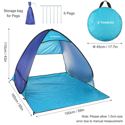 TOMSHOO Pop Up Tent 3-4 Person Outdoor Camping Beach Tent Travel Lightweight Outdoor Beach Shade Sun Shelter Tent Canopy Cabana