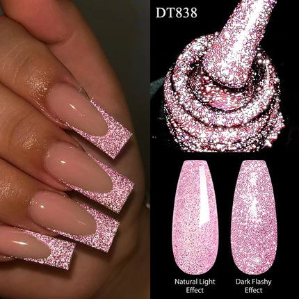 MEET ACROSS Sparkling Rose Pink Reflective Glitter Gel Nail Polish