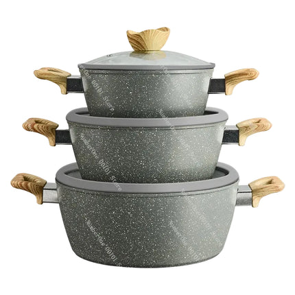 Marble and Mica Non-stick Frying Pan Set, Western-style Wok, Soup Pot,