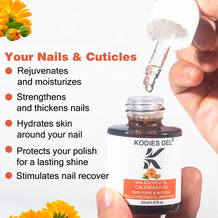 KODIES GEL Nail Cuticle Oil Plant Unrefined Protector Nail Repair Revitalizer Oil 20ML Prevent Agnail Nail Strengthener Hardener