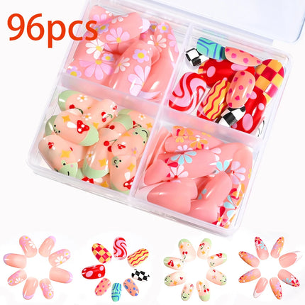 576pcs/Box Colorful Fake Nails Black Red Design