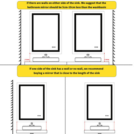 LUVODI Large Framed Bathroom Illuminate Mirror with Build-in LED Lighting Smart Touch Screen Dimming Defog Wall Makeup Mirror