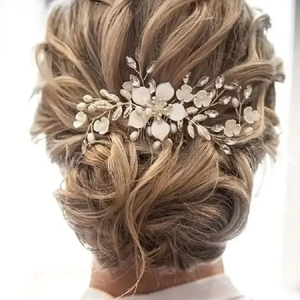 Bridal Wedding Pearl Flower Hairpin Side Comb Golden Leaf Shaped Alloy Tiaras Insert Jewelry Comb Hair Jewelry Bride Headwear