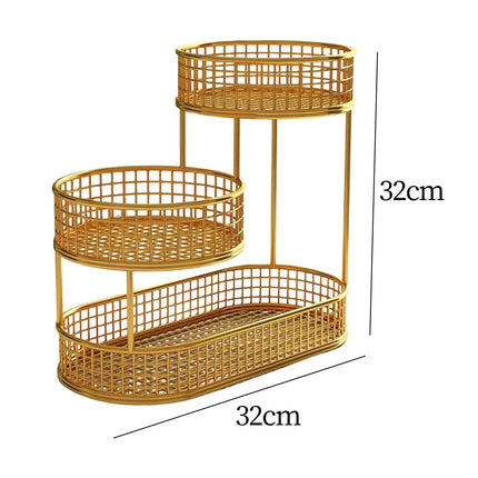 Countertop Fruit Basket Serving Stand, Counter Top Serving Tray, Space Saving Stand Serving Bowl Metal Wire Storage Basket