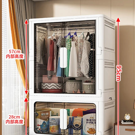 Double Door Open Clothes Storage Organizer with Wheels Foldable Wardrobe Cabinet Baby Cupboard Organizing Box Containers Bin