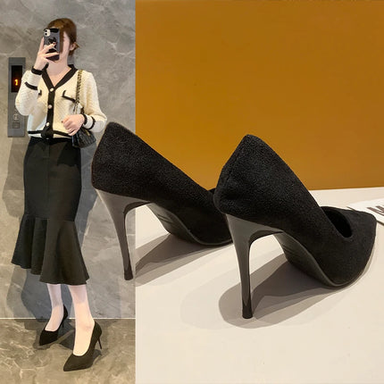 Women New Mid Heeled Sandals Black 6-8-10cm Pointed Thin Heeled Baotou Banquet High Heeled Shoes Womens Shoes Tacones Mujer