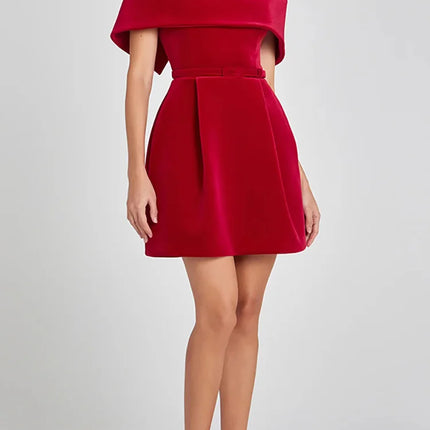 Slash Neck Off The Shoulder Solid Mini Dress, Women Spring Summer Patchwork Simple Party Dress, 2024 Short Sleeve Ladies Dress