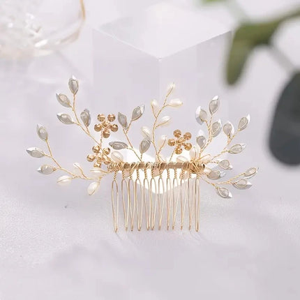 Bridal Hair Comb Wedding Headpiece Golden And Silvery Hair Comb Faux Pearl Hair Comb Rhinestone Crystal Hair Comb Wedding Hair A