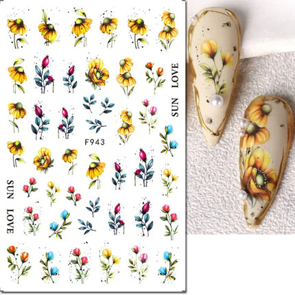 3d Nail Art Decals Elegant White RoyalBlue Roses Flowers