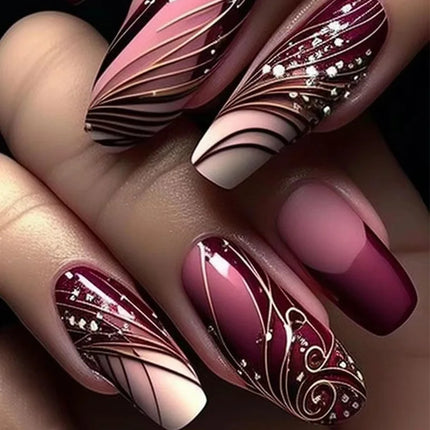24Pcs Fashion Fake Nails Press on Long Ballet False Nails Art