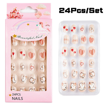 120Pcs Candy Child Nail Tips Full Cover Short False Kids Fingernails Colorful Festival  Press on Nails Grils Cute Manicure Tool%