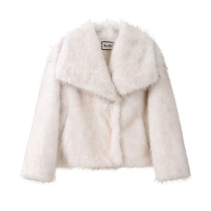 Coat Women High Street Luxury Big Fur Collar Faux Fox Fur Jacket Female,