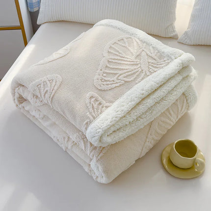 Butterfly Jacquard Taf Fleece Blanket with Exquisite 3D Butterfly Thick Warm Faux