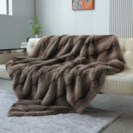 Luxury Faux Fur Blanket High-end Bed  Fox Fur Blankets For Beds Plaid on The Sofa