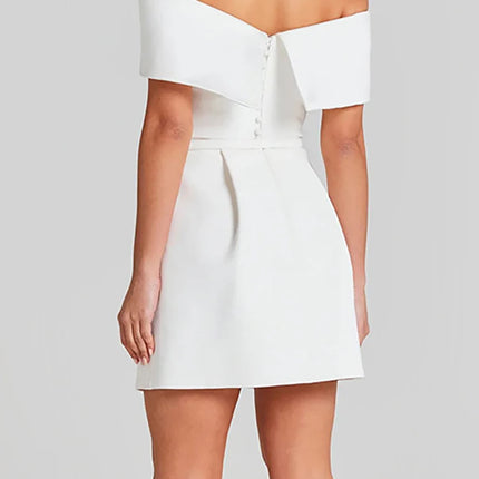 Slash Neck Off The Shoulder Solid Mini Dress, Women Spring Summer Patchwork Simple Party Dress, 2024 Short Sleeve Ladies Dress