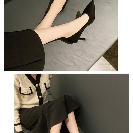 Women New Mid Heeled Sandals Black 6-8-10cm Pointed Thin Heeled Baotou Banquet High Heeled Shoes Womens Shoes Tacones Mujer