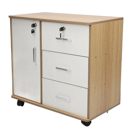 Bedroom Storage Cabinet Bedside Storage Cabinet with Lock Removable Wheels Anti Theft Wood Bedroom End Table for File Document