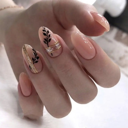 24Pcs Autumn Winter Matte Almond False Nails with Glue Rose