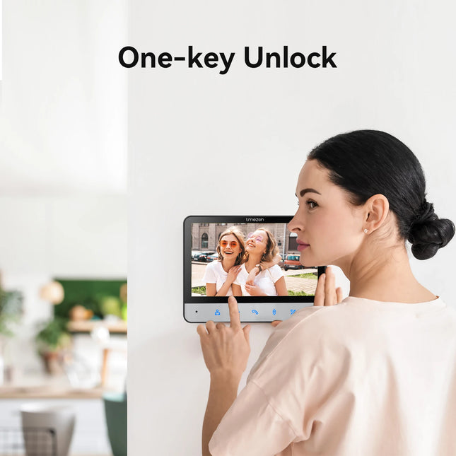 TMEZON Video Doorphone 4-Wire,Intercom with Doorbell, Doorphone with Camera,7" Color Display, 120° Wide View Camera