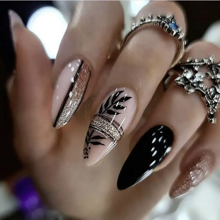 24pcs Leopard Print Almond Fake Press on Nails with Mini Flower Acrylic