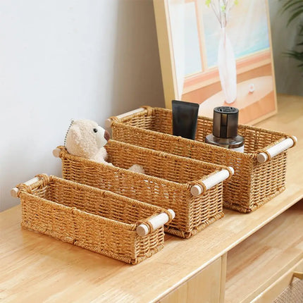 Rattan Storage Basket Wicker Storage Baskets for Shelves Desktop Wicker Baskets for Storage Woven Baskets S/M/L Sizes