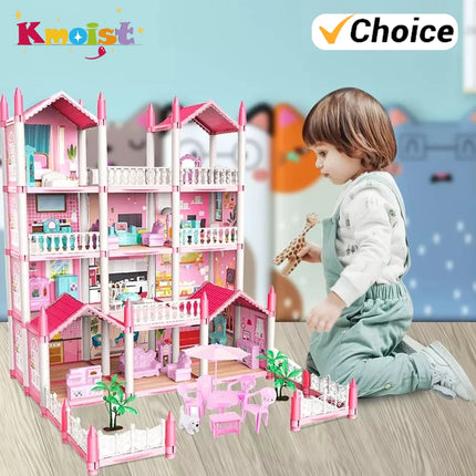 Children Pretend Play Dollhouse Villa Patchwork Dream Furniture Home Doll House for Kids