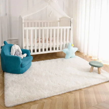 Fluffy Cream White Sheepskin Rug for Bedroom and Living Room Decor - Silk Wool Rugs  Rugs