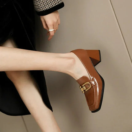 Square High Heels Loafers Women Autumn Chunky Platform Pumps Woman