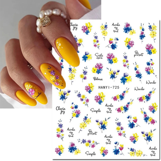 3d Nail Art Decals Elegant White RoyalBlue Roses Flowers