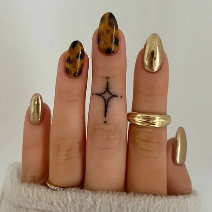 24pcs Leopard Print Almond Fake Press on Nails with Mini Flower Acrylic