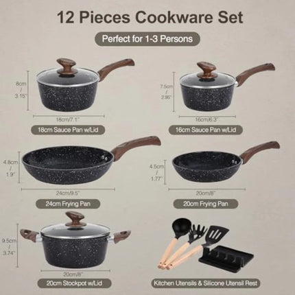 Pots and Pans t Non Stick 12pcs lack Ceramic Cookware