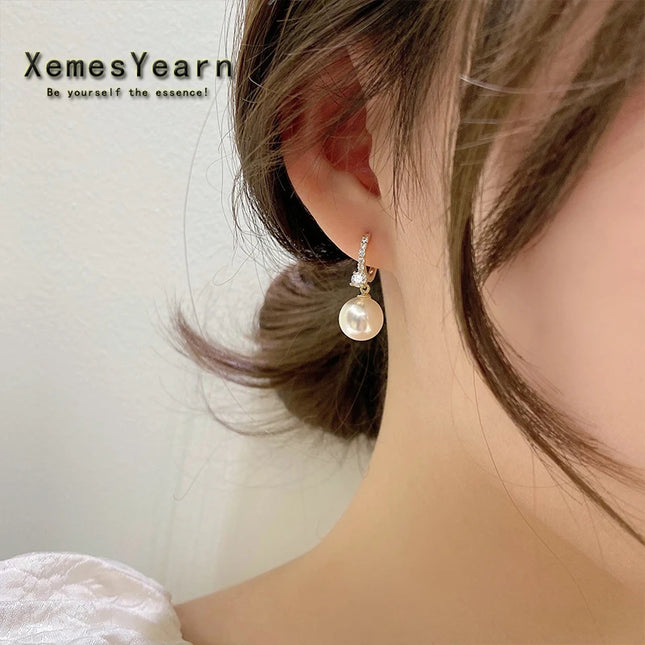 Elegant Lady's Pearl Pendant Earrings Korean Fashion Jewelry Party Student Girl's Simple Accessories Sweet Earrings For Woman