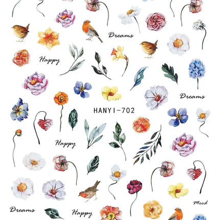 3d Nail Art Decals Elegant White RoyalBlue Roses Flowers