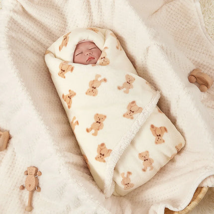 Winter Baby Blanket Baby Swaddle Wrap Flannel Lamb Fleece Warm Quilt for