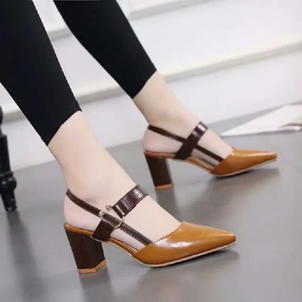 Women Sweet High Quality Beige Pu Leather Buckle Strap High Heel Shoes Lady Cool Comfort European Stylish Heel Shoes B9024