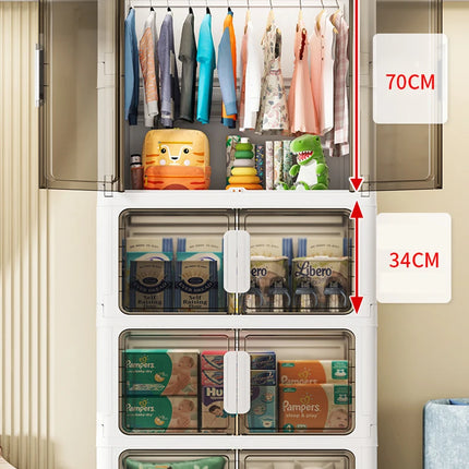 Double Door Open Clothes Storage Organizer with Wheels Foldable Wardrobe Cabinet Baby Cupboard Organizing Box Containers Bin