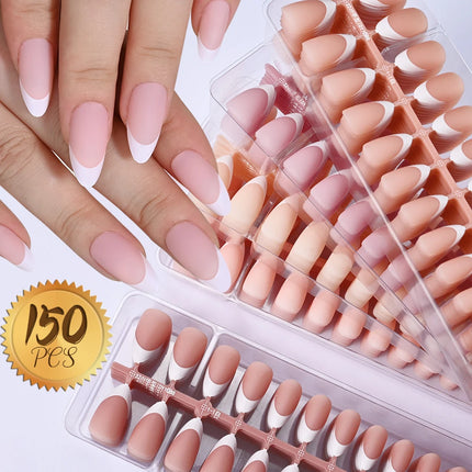 150Pcs Pre-made French False Nails Scarless Coffin Almond Fake Nail
