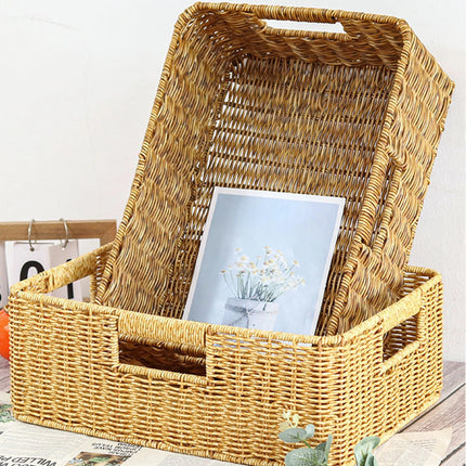 Imitation Rattan Storage Basket Storage Basket Bin Organizer Woven Baskets for Bedroom Kitchen Home Bathroom Coffee Table