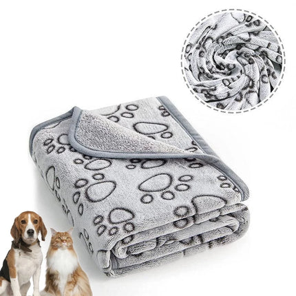 Pet Blanket Ultra-soft Fluffy Paw Printed Mat Pet Bed Dog Blanket Warm