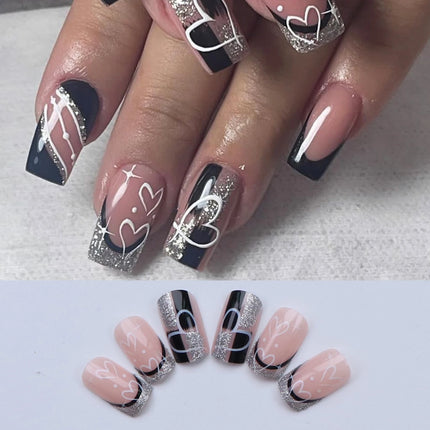 24 PCs Short French Gradient Love Nails with 1 Jelly Gel and 1 Nail File-For Girl Mother Women Gift