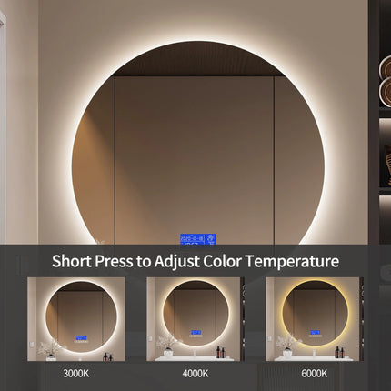 Multi Functional Circular Bathroom Mirror, Wall Mirror with Temperature Display, Defogging Function, and Brightness Adjustment