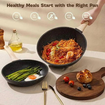 Pots And Pans Set, Nonstick Cookware Sets Black Granite Induction Cookware, Non-Toxic Healthy Non Stic