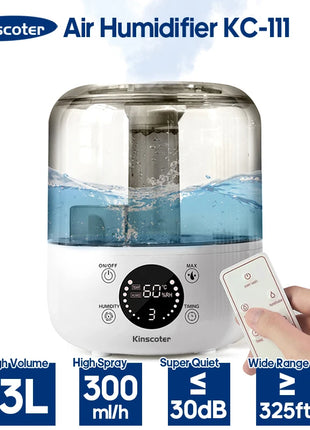KINSCOTER 3L Air Humidifier Professional Large Capacity Home Humidifier Plant Mist Aroma Diffuser with Remote Control Timer