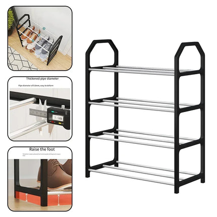 black/white/gold Living Room Shoe Storage Rack Compact Metal Design Sturdy Construction Black Finish Large Capacity Assembly