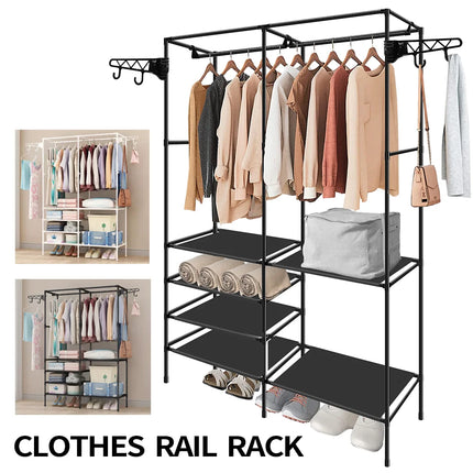 Clothes Rack Double Row Clothes Rack Large Floor Hangers With Hanging Hooks Shoes Household Storage Shelf Modern Coat Rack