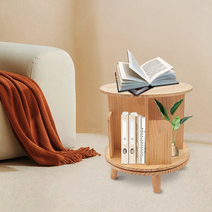 360 Rotating Wooden Bookshelf Livingroom Storage Rack Floor Standing Bookcase for Kids&Adults