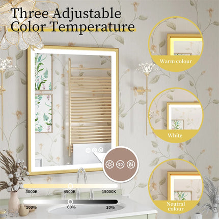 LUVODI Large Framed Bathroom Illuminate Mirror with Build-in LED Lighting Smart Touch Screen Dimming Defog Wall Makeup Mirror